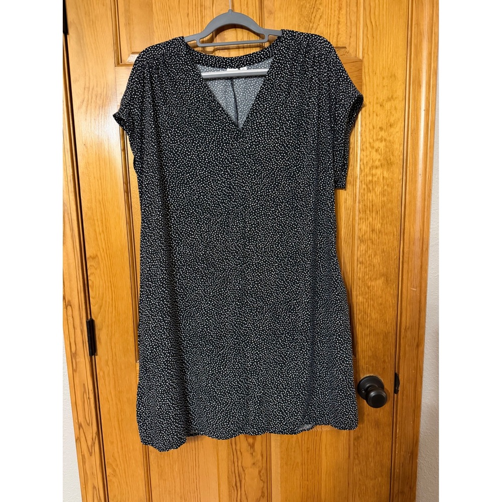 Gap Womens XL Black White Polka Dot V-Neck Rayon Shift Dress with Pockets